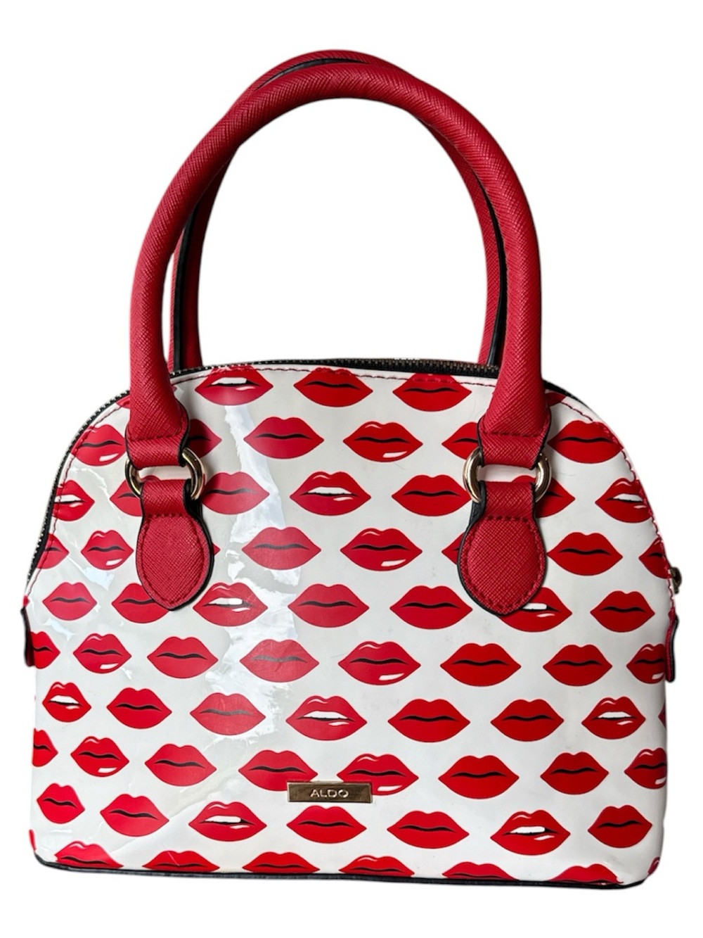 ALDO White and Red Lips Print Handheld Bag Used